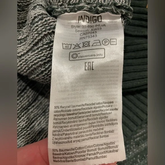 Índigo Men's Crew Neck Cabincore Academia Sweater Cotton Size Large Green Knit - Picture 4 of 8